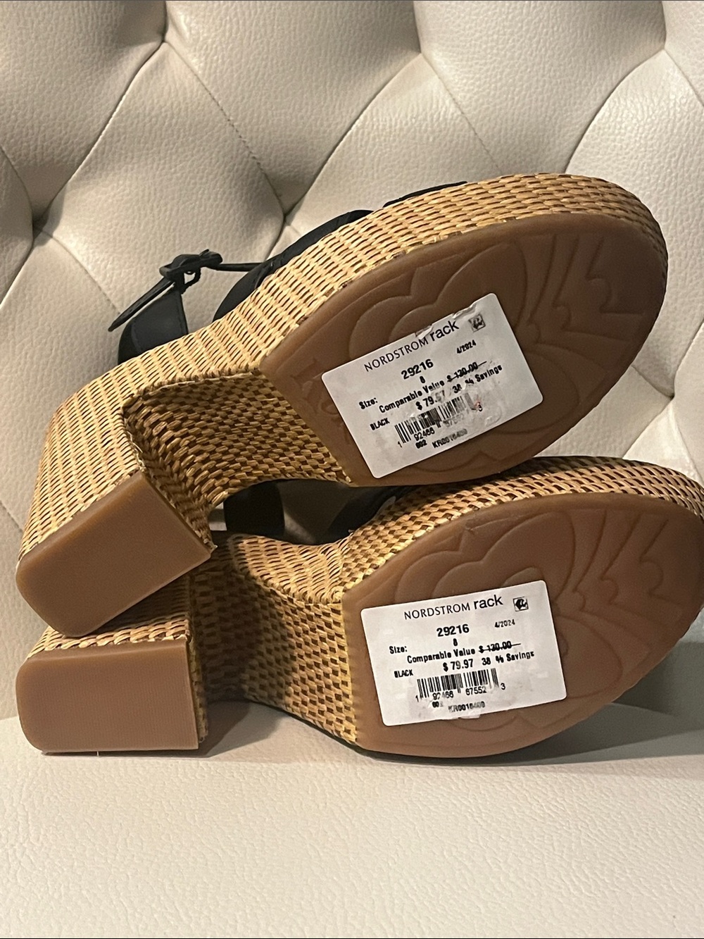 Kork-Ease Black Leather Woven-Platform Sandals - Picture 9 of 12